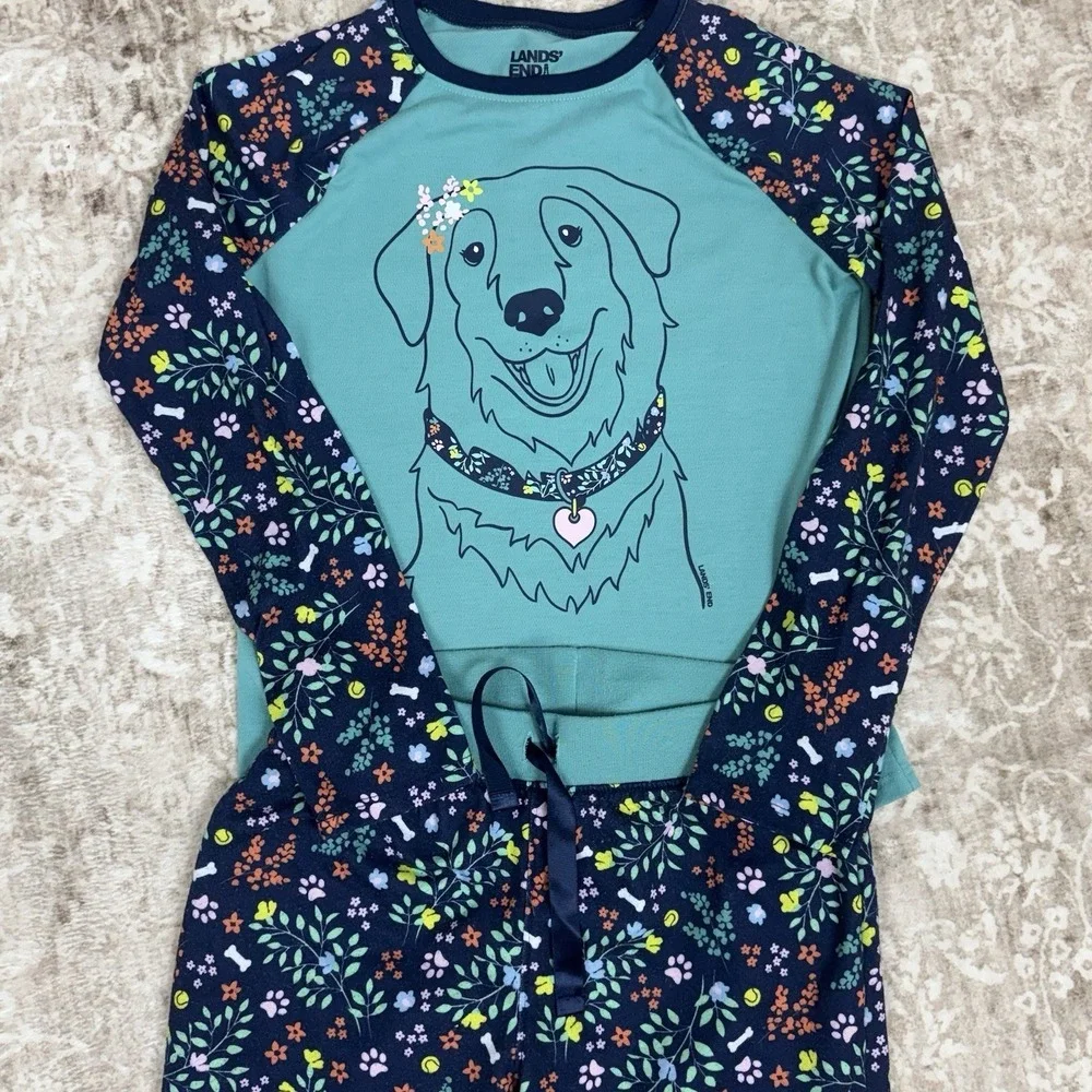 Lands End Dog Graphic Kids Pajama Set Unisex 10